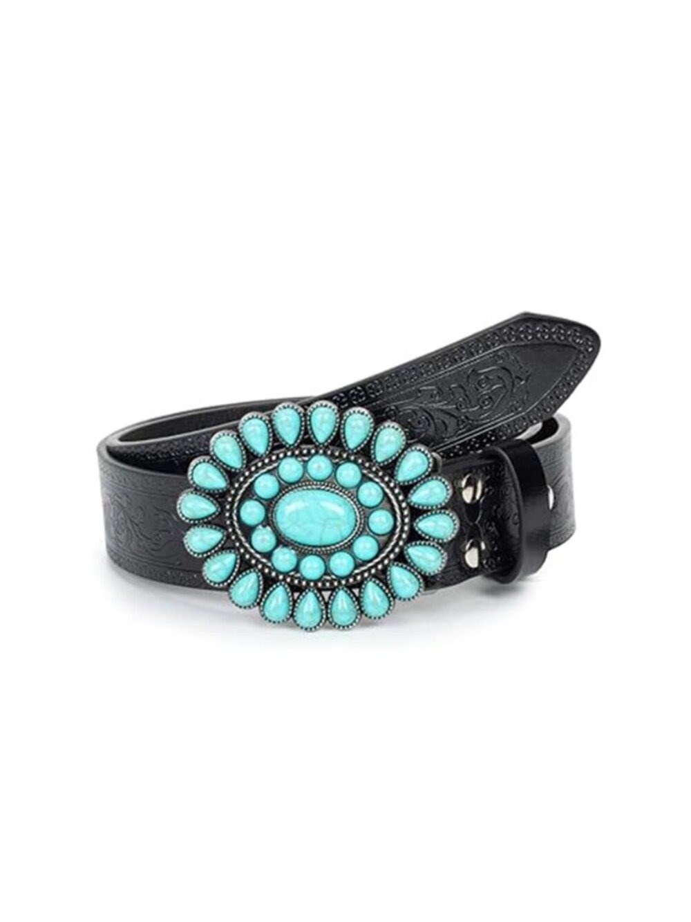 Western Cowgirl Belt for Women,Vintage Engraved Tooled Leather Belt Turquoise